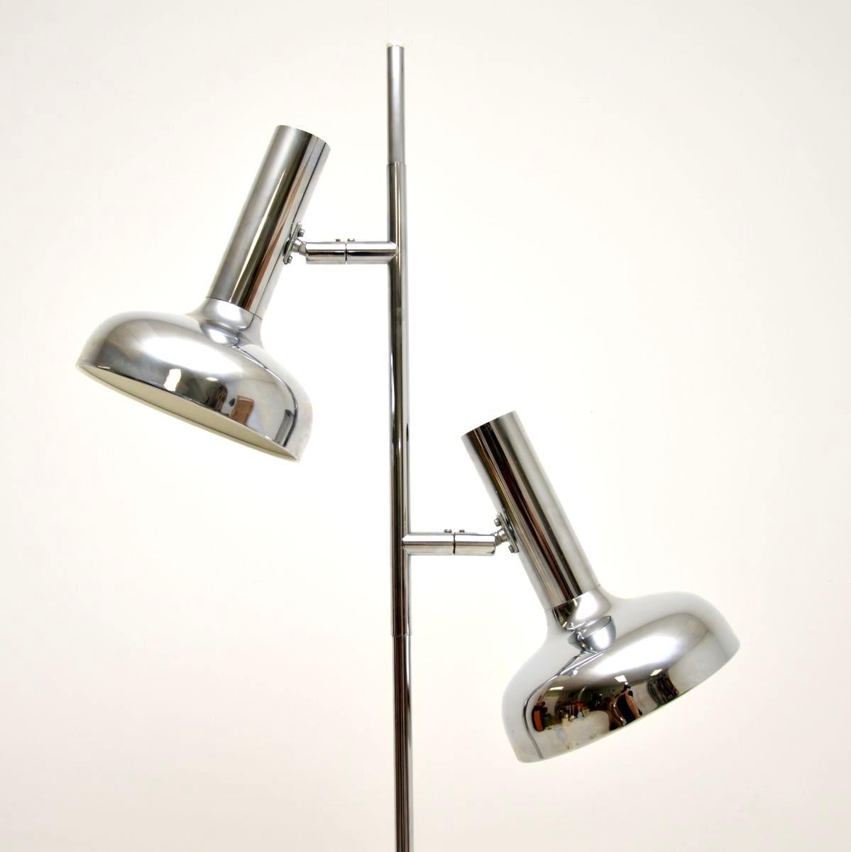 Mid-Century Modern Vintage French Chrome Two Headed Floor Lamp