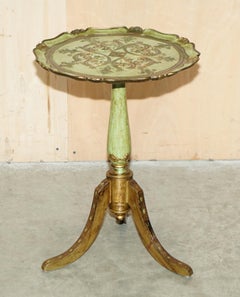 VINTAGE FRENCH CIRCA 1950's HAND PAINTED & GILT TRIPOD SIDE END LAMP WINE TABLE