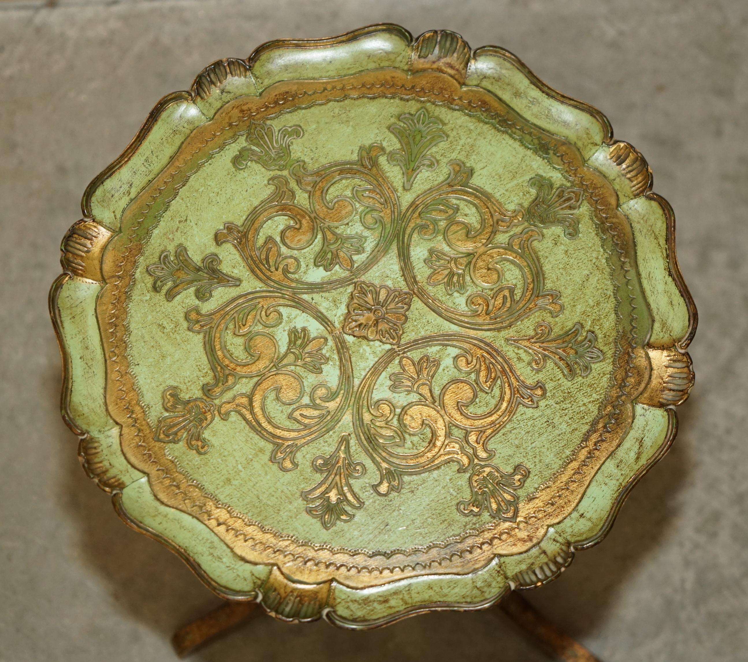 Mid-Century Modern VINTAGE FRENCH CIRCA 1950's HAND PAINTED & GILT TRIPOD SIDE END LAMP WINE TABLE For Sale