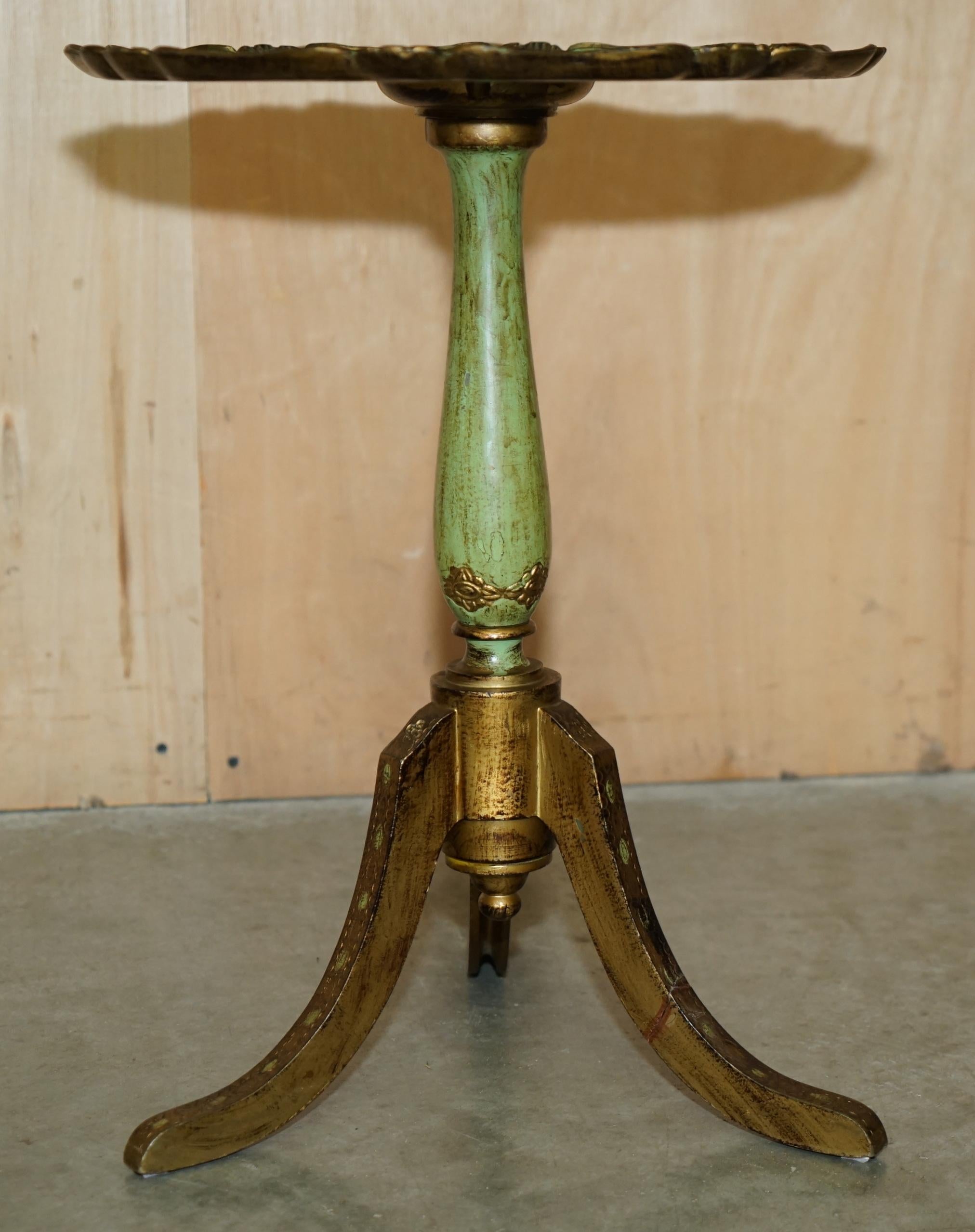 Mid-20th Century VINTAGE FRENCH CIRCA 1950's HAND PAINTED & GILT TRIPOD SIDE END LAMP WINE TABLE For Sale