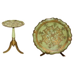 VINTAGE FRENCH CIRCA 1950's HAND PAINTED & GILT TRIPOD SIDE END LAMP WINE TABLE