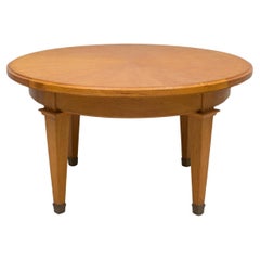 Vintage French Circular Coffee Table in Oak on Tapered Legs with Brass Sabots