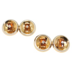 Gemelos vintage franceses de citrino, diamantes, oro de 18 quilates y platino, de alrededor de 1960