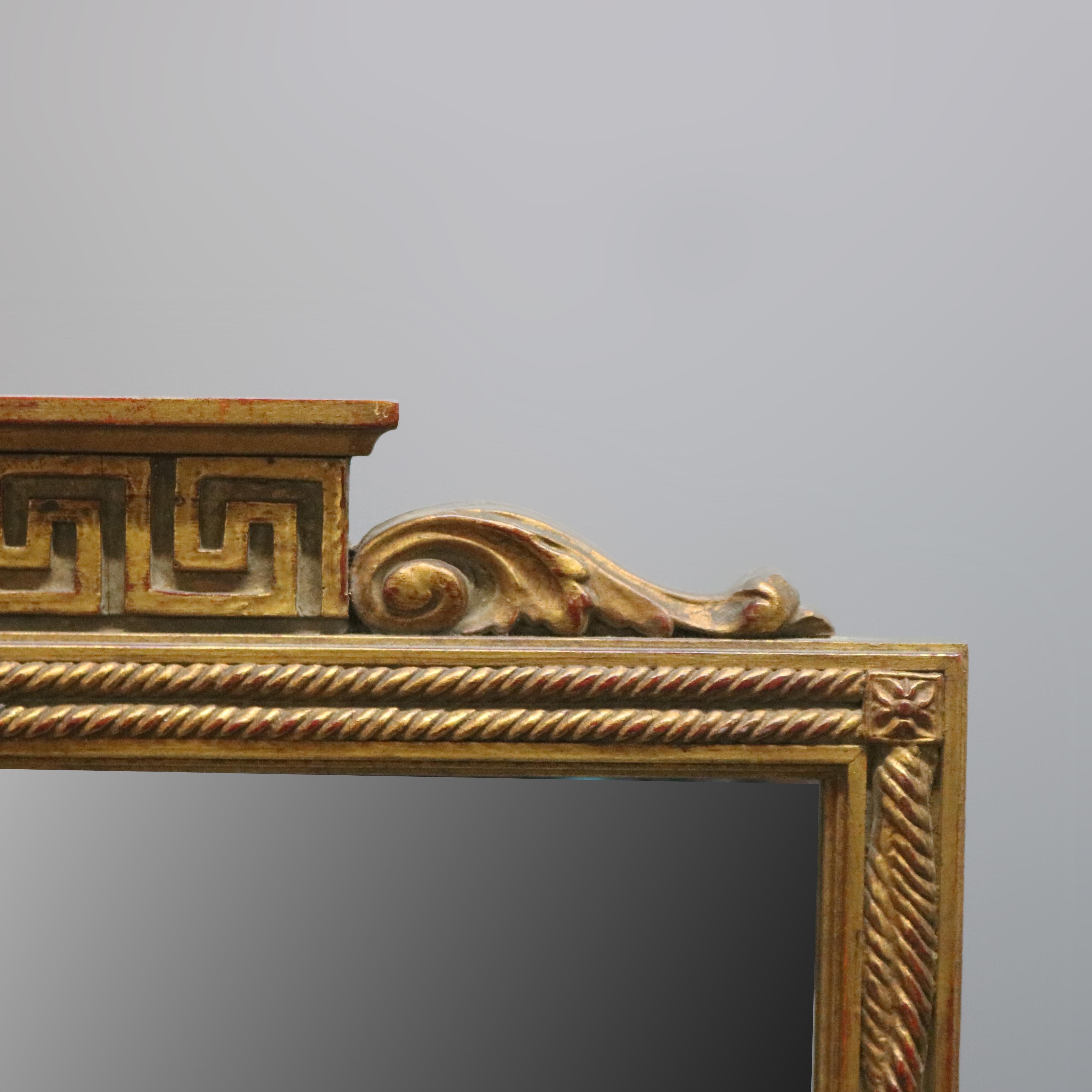 Vintage French Classical Greek Key Giltwood Wall Mirror, 20th Century In Good Condition In Big Flats, NY