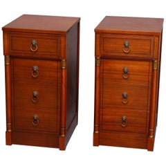 Vintage French Classical Mahogany and Bronze Figural 4-Drawer End Cabinets