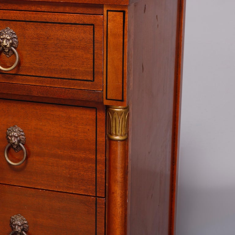 Vintage French Classical Mahogany And Bronze Figural 4 Drawer End