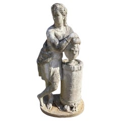Vintage French Classical Style 40" Cast Stone Garden Winter Season Female Statue
