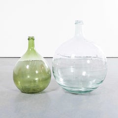 Vintage French Clear And Green Glass Demijohns - Pair