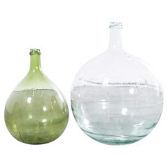 Damigiane francesi d'epoca in vetro verde e trasparente - Coppia