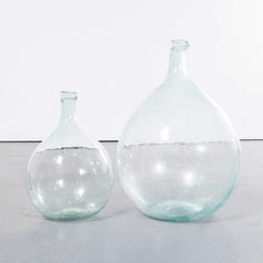 Vintage French Clear Blue Glass Demijohns - Pair