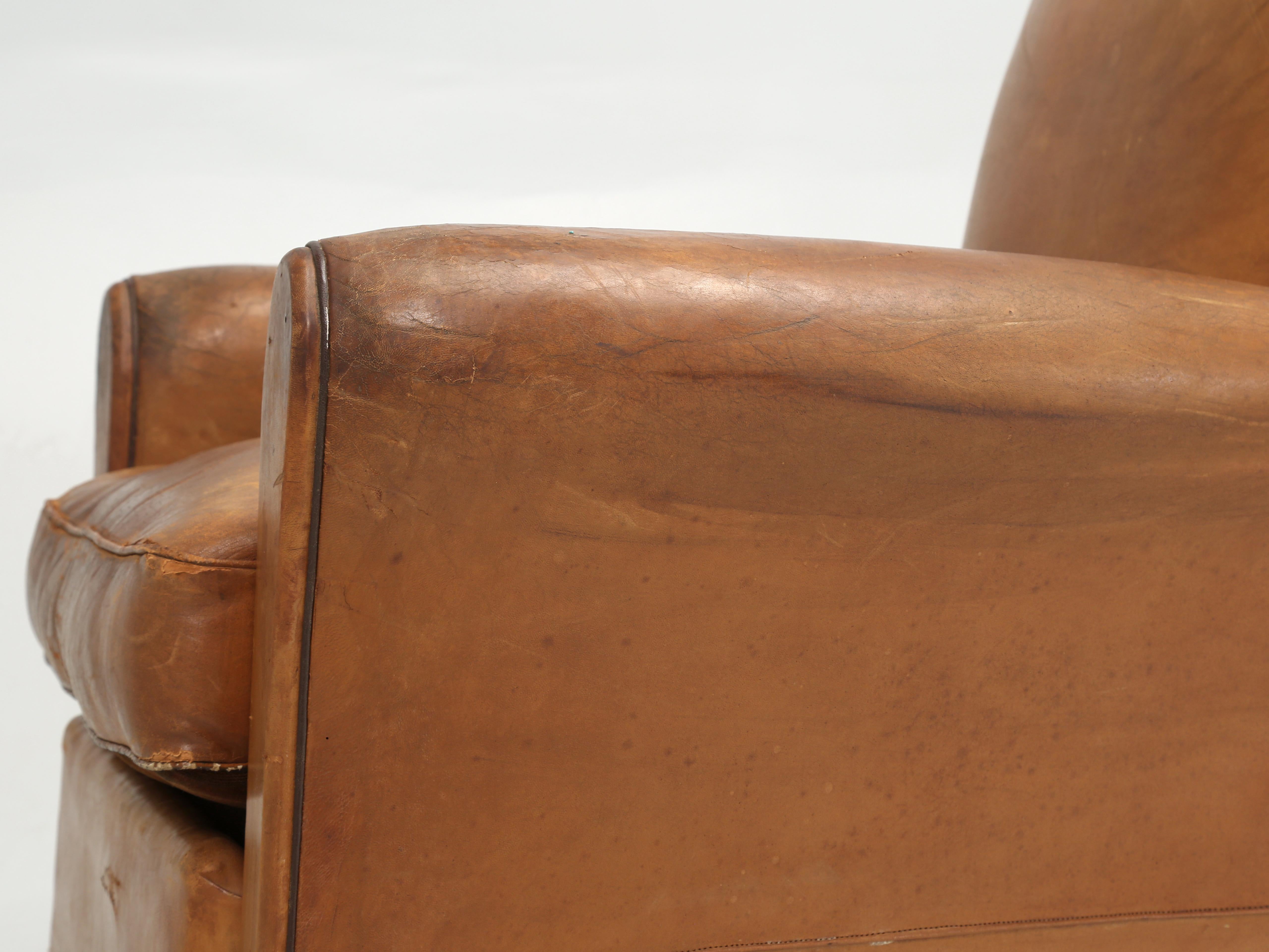 Vintage French Club Chair in All Original Leather Properly Internally Restored  For Sale 7