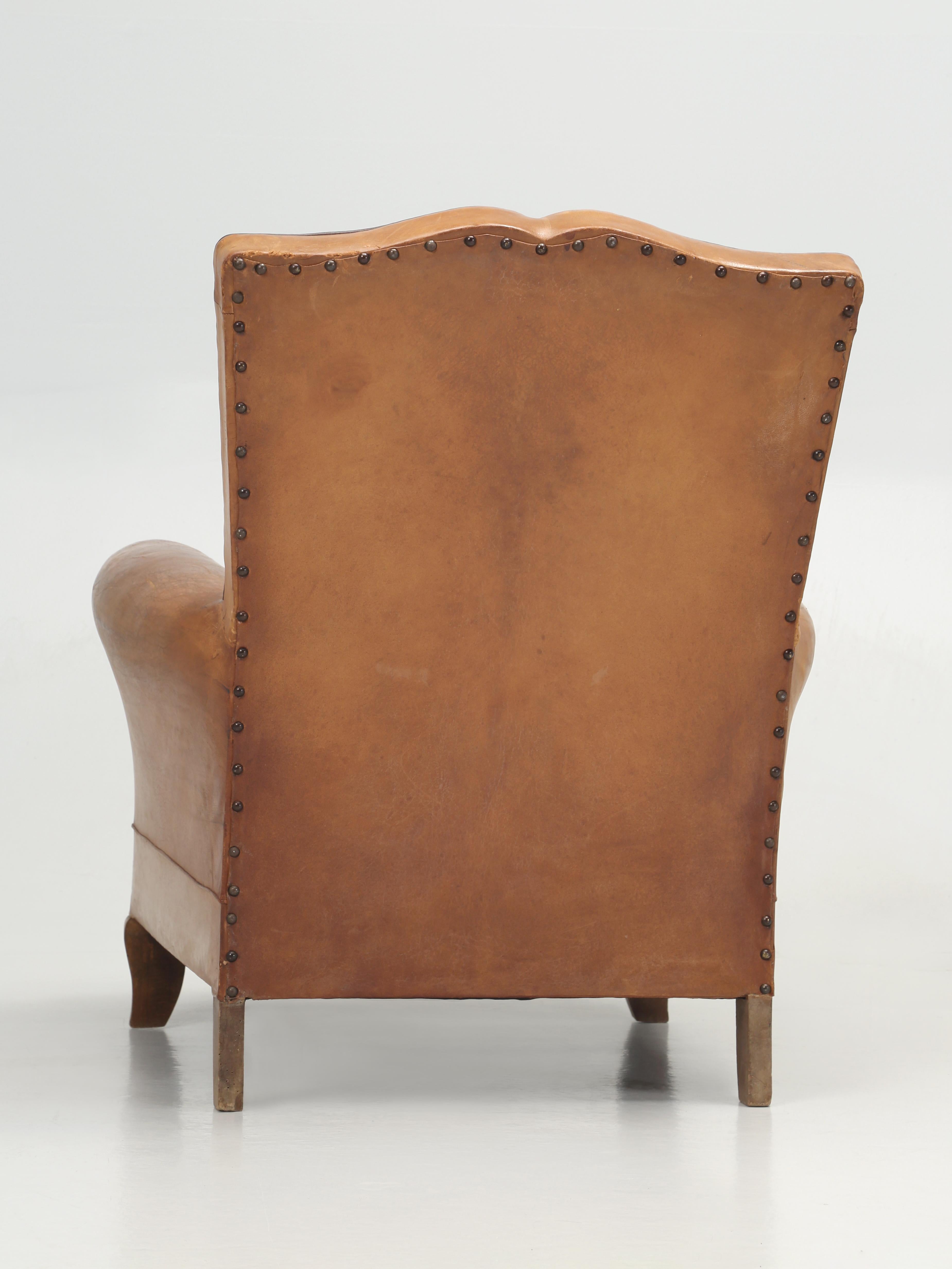 Vintage French Club Chair in All Original Leather Properly Internally Restored  For Sale 11