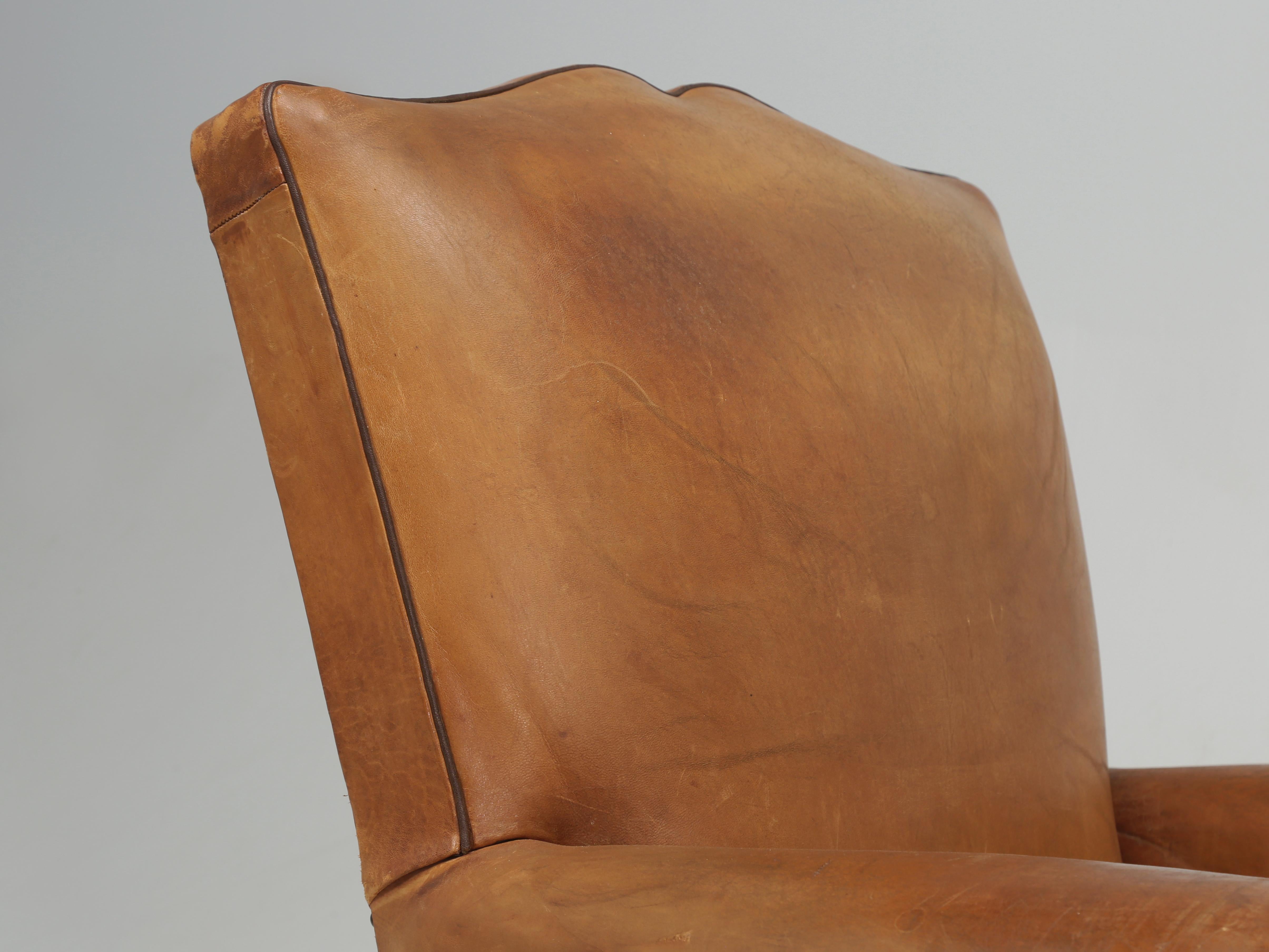 Art Deco Vintage French Club Chair in All Original Leather Properly Internally Restored  For Sale