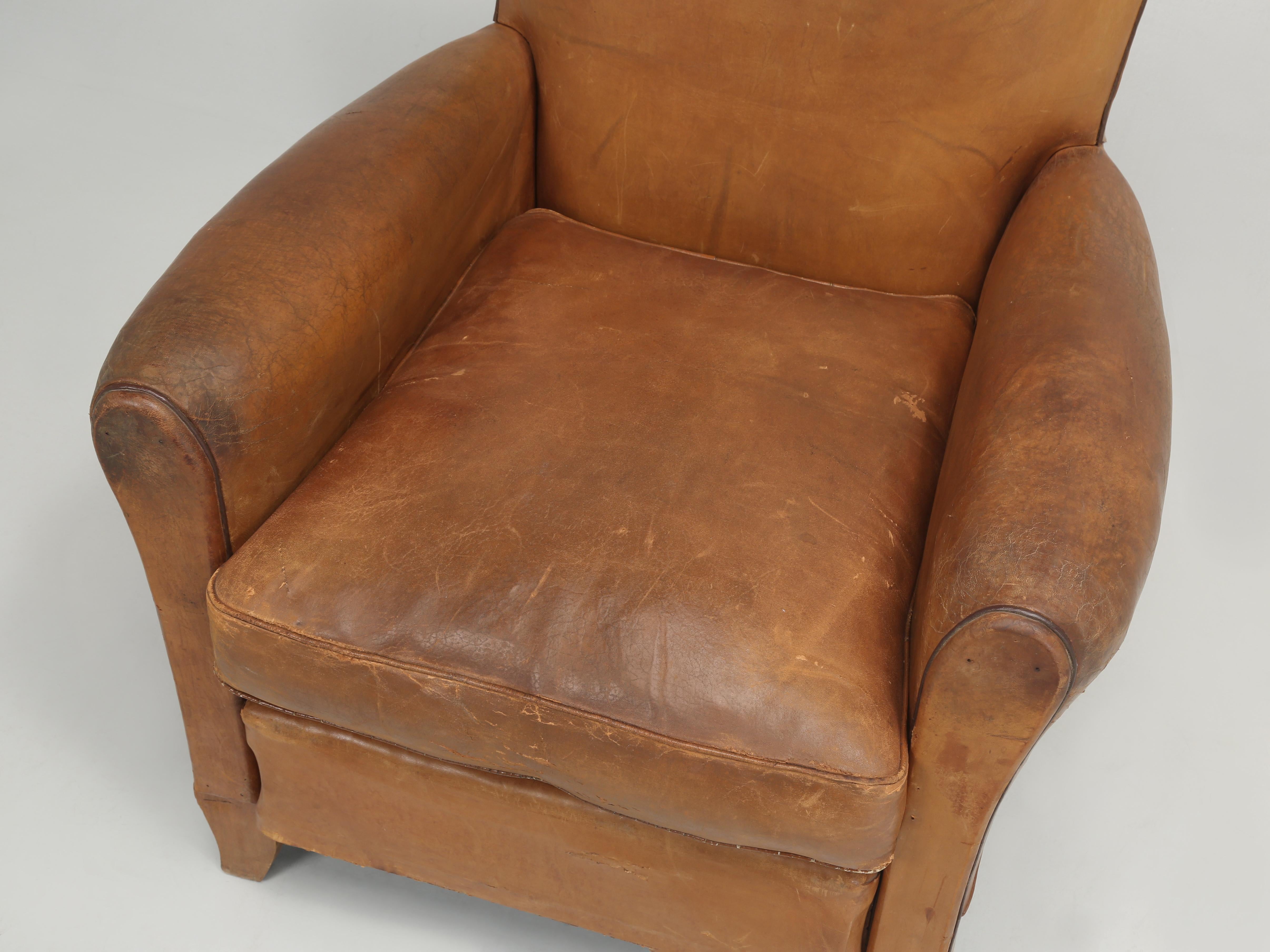 Hand-Crafted Vintage French Club Chair in All Original Leather Properly Internally Restored  For Sale
