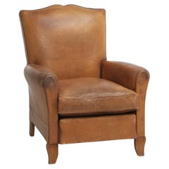 Fauteuil club français vintage en cuir d'origine, correctement restauré à l'intérieur 