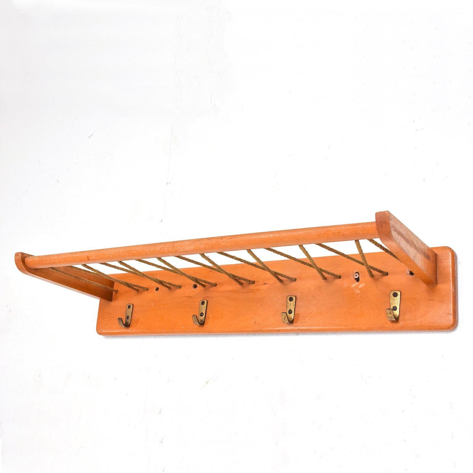 Brass Vintage French Coat Rack in Maple Wood