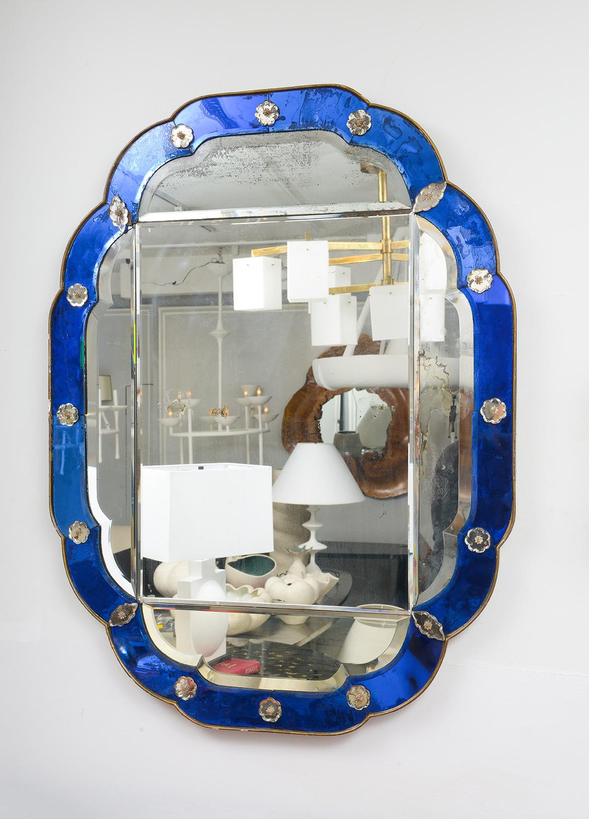 antique cobalt blue mirror