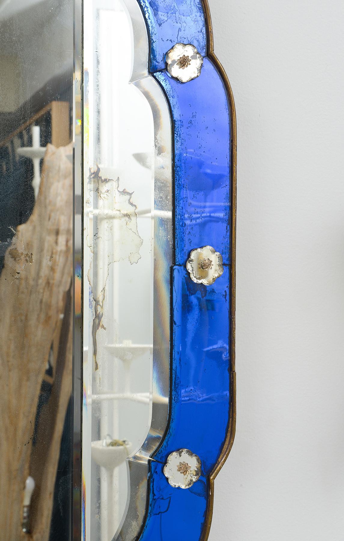 Mid-Century Modern Vintage French Cobalt Blue Mirror