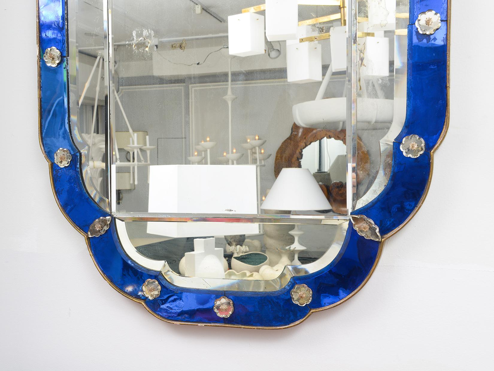 Vintage French Cobalt Blue Mirror In Excellent Condition In New York, NY