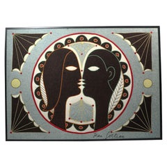 Vintage French Cocteau “Les Amoureux” Framed Pictorial Tapestry - Rug & Kilim