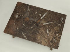 French Coffee Table Fossil Stone with Gilded Hoof Feet  and Twisted Rope Base