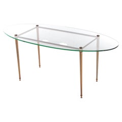 Vintage French Coffee Table Oval Shape Brass Base, 1960