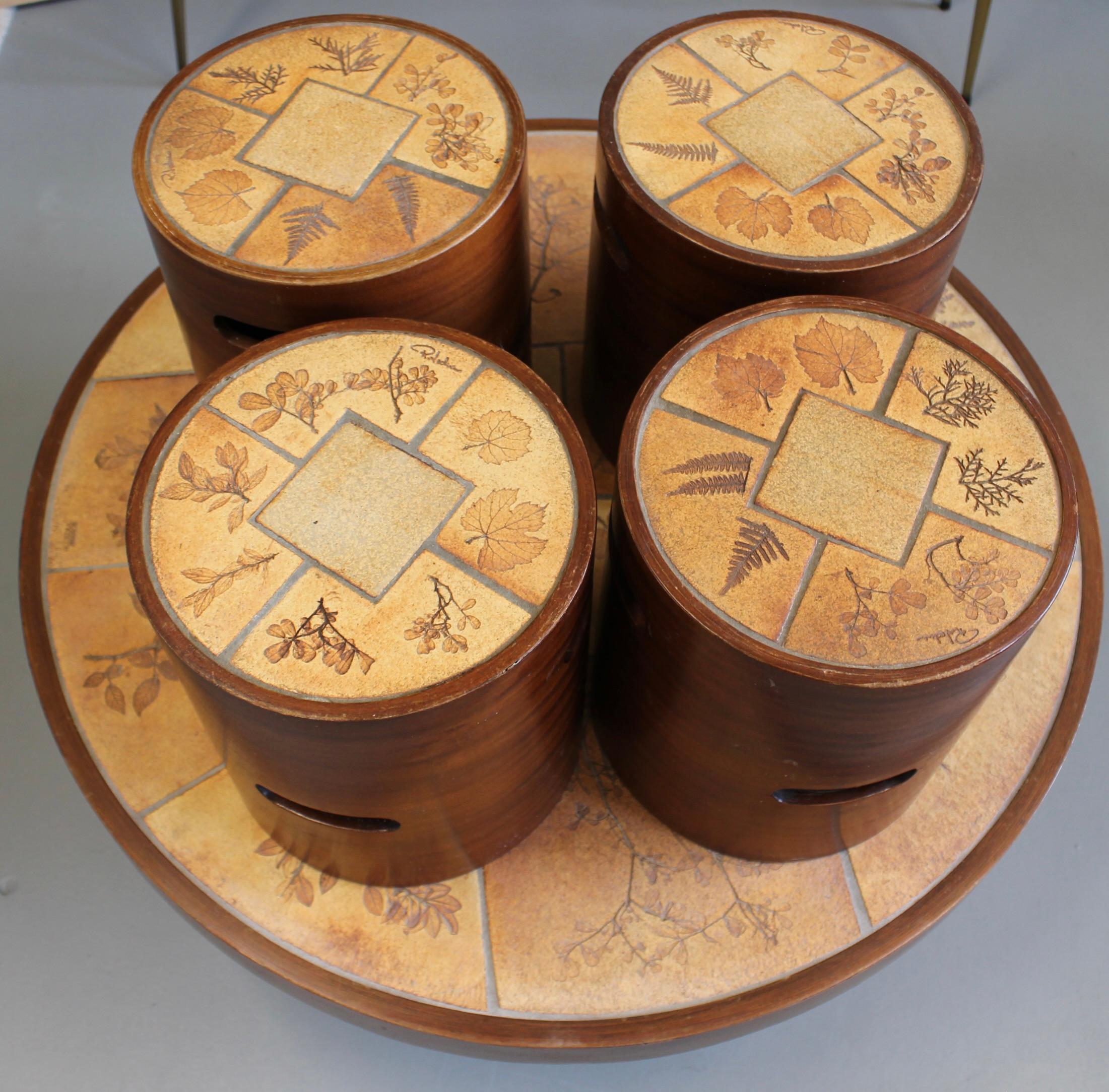 Vintage French Coffee Table Set with Ceramic Top by Raymonde Leduc (circa 1970s) For Sale 8