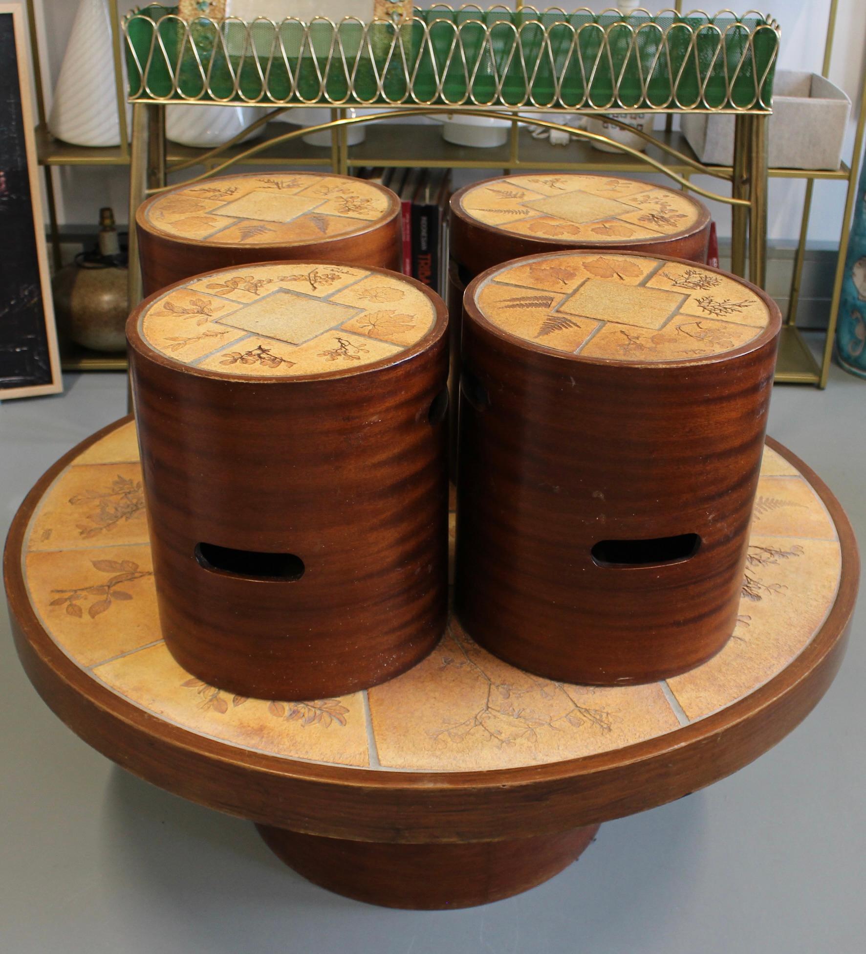 Vintage French Coffee Table Set with Ceramic Top by Raymonde Leduc (circa 1970s) For Sale 9