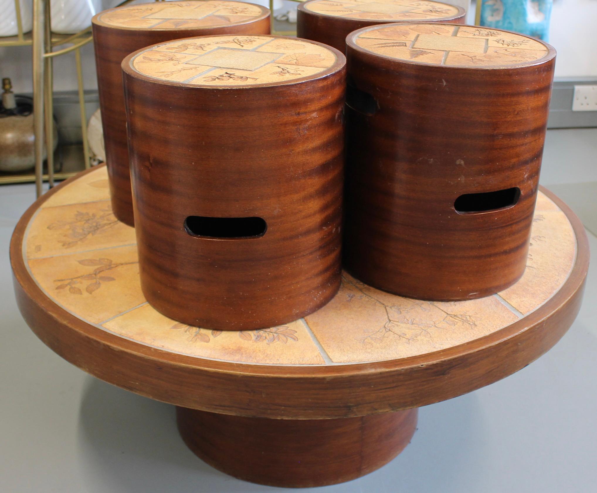 Vintage French Coffee Table Set with Ceramic Top by Raymonde Leduc (circa 1970s) For Sale 10
