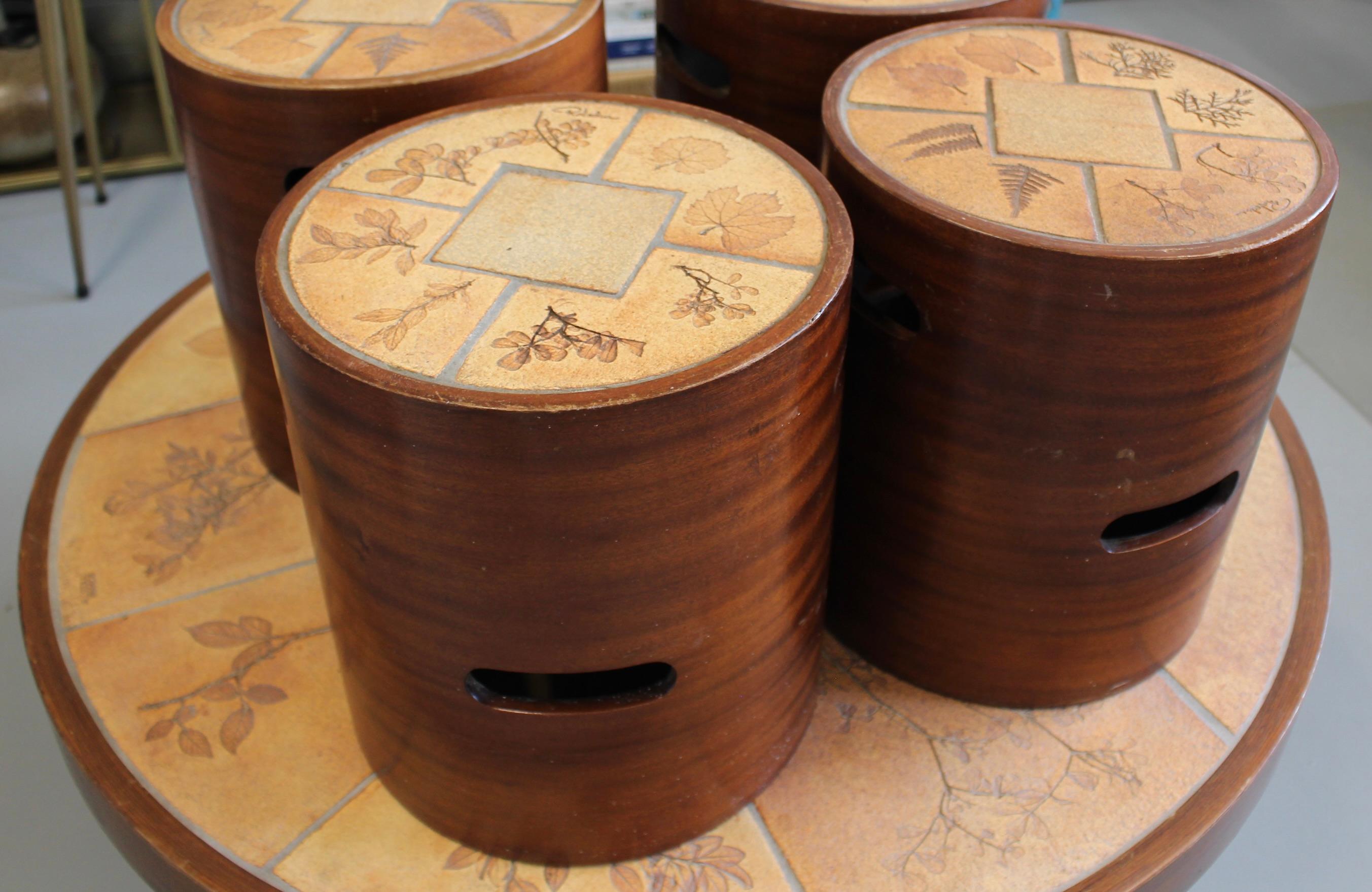 Vintage French Coffee Table Set with Ceramic Top by Raymonde Leduc (circa 1970s) For Sale 11