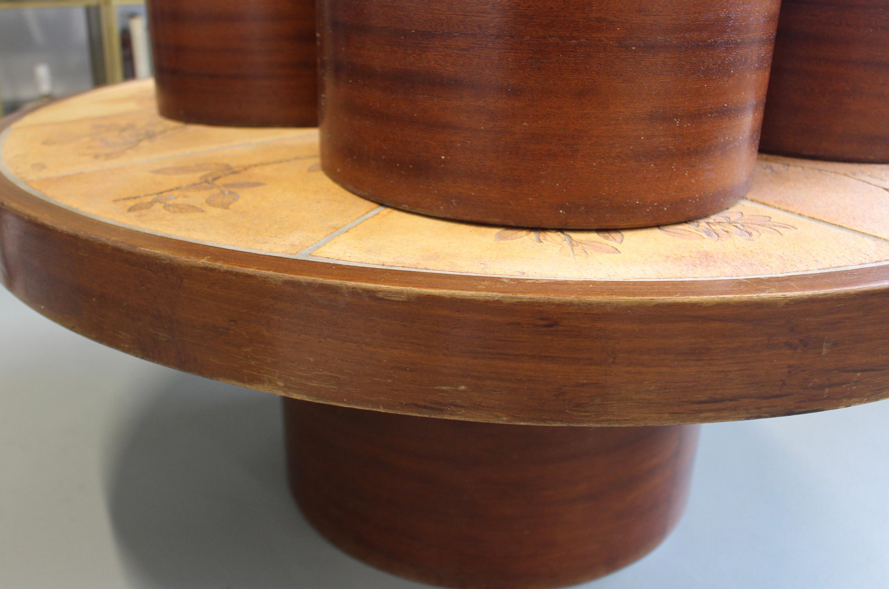 Vintage French Coffee Table Set with Ceramic Top by Raymonde Leduc (circa 1970s) For Sale 13