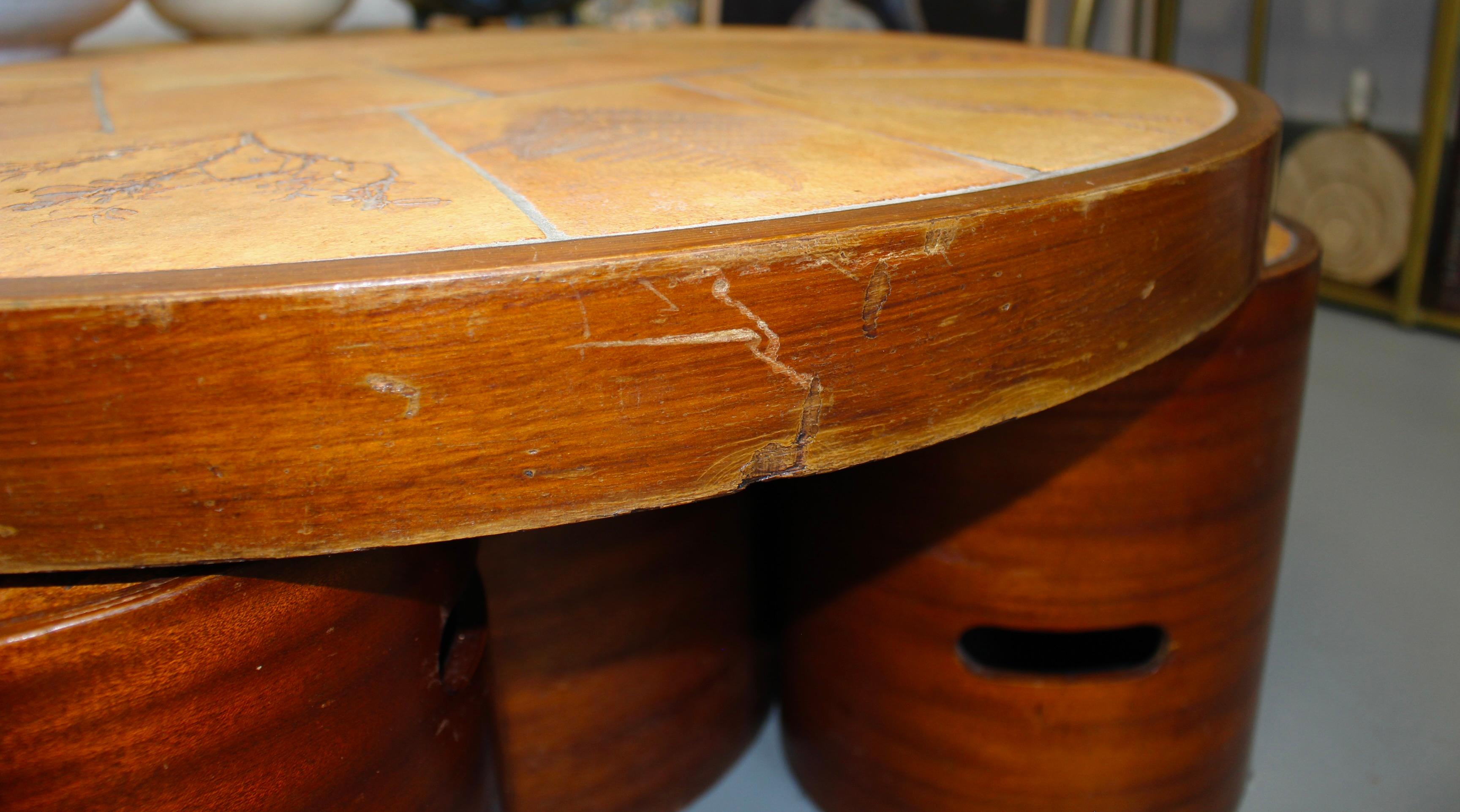 Vintage French Coffee Table Set with Ceramic Top by Raymonde Leduc (circa 1970s) For Sale 15