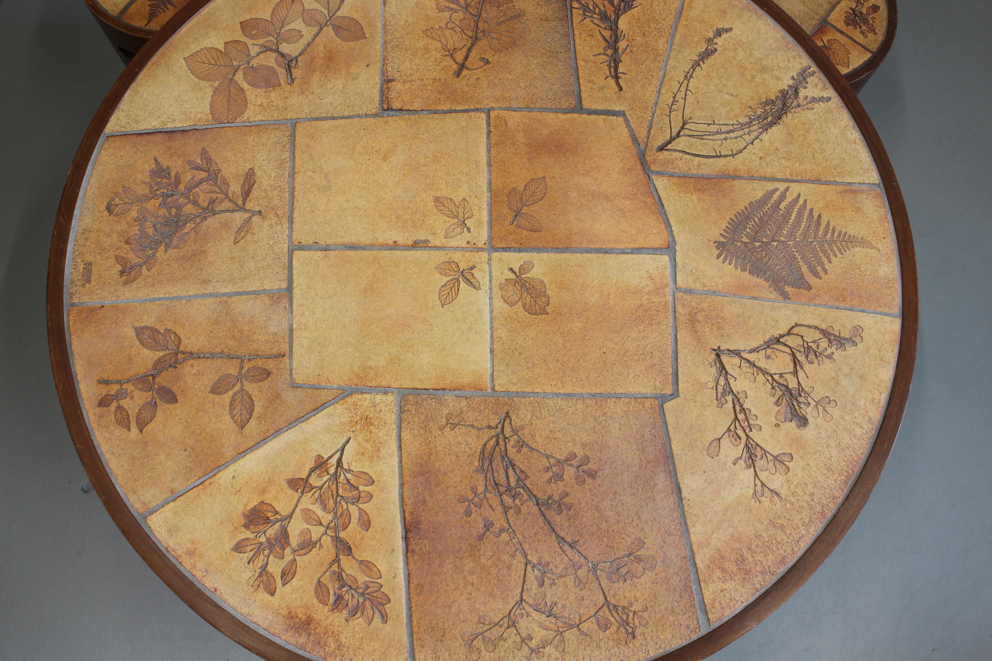 Vintage French Coffee Table Set with Ceramic Top by Raymonde Leduc (circa 1970s) For Sale 3