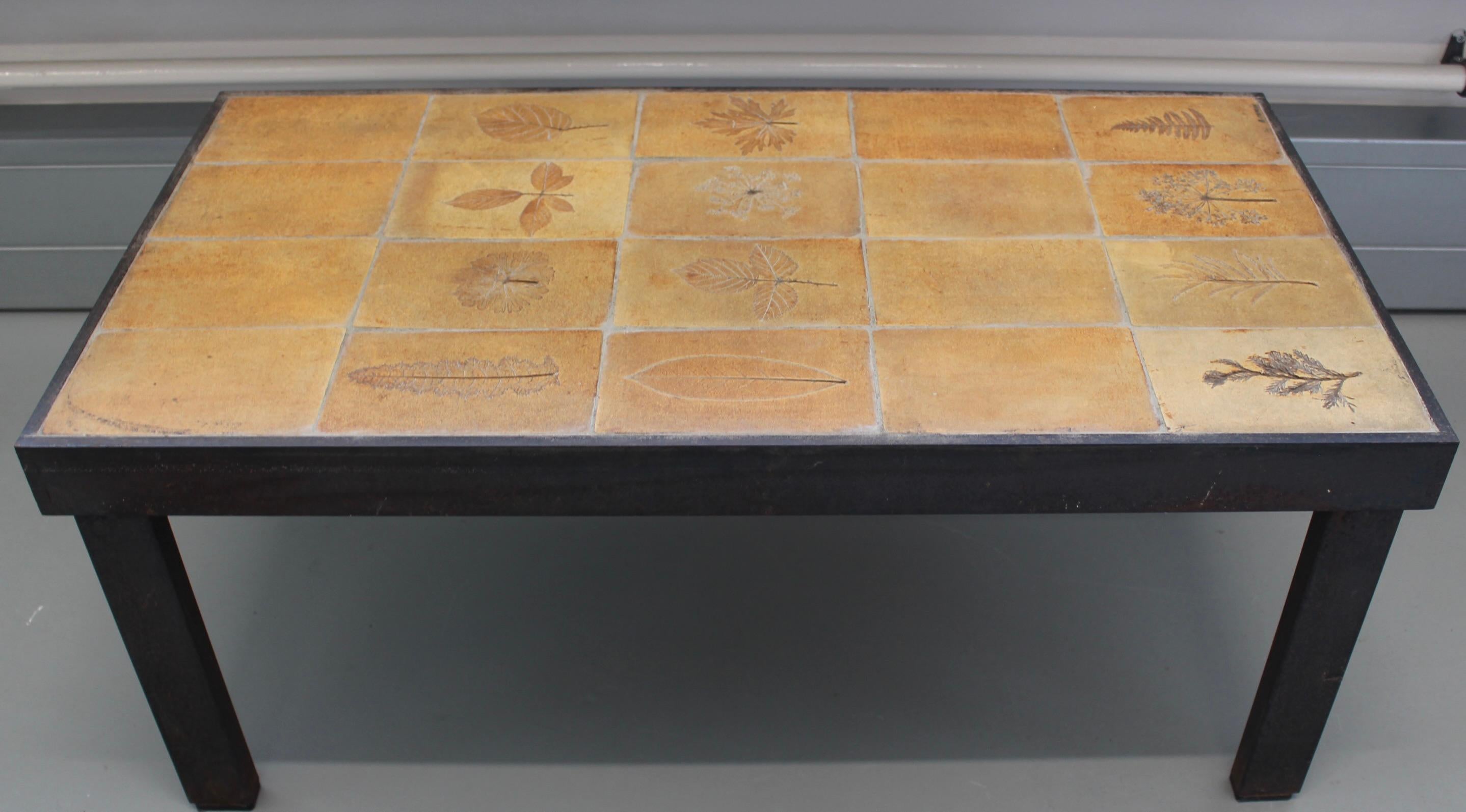 Vintage French Coffee Table with Ceramic Top by Roger Capron (circa 1970s) In Good Condition For Sale In London, GB