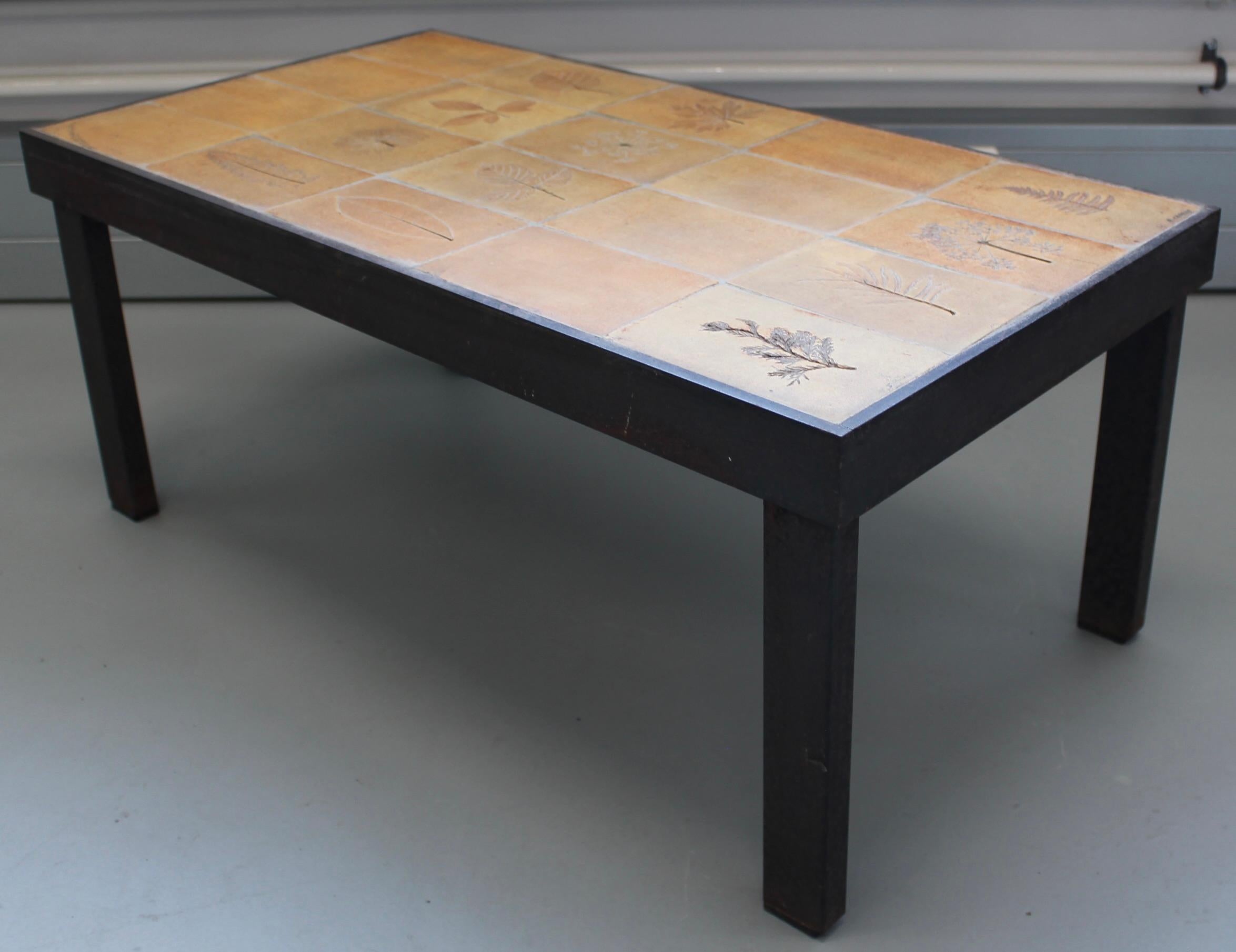 Late 20th Century Vintage French Coffee Table with Ceramic Top by Roger Capron (circa 1970s) For Sale