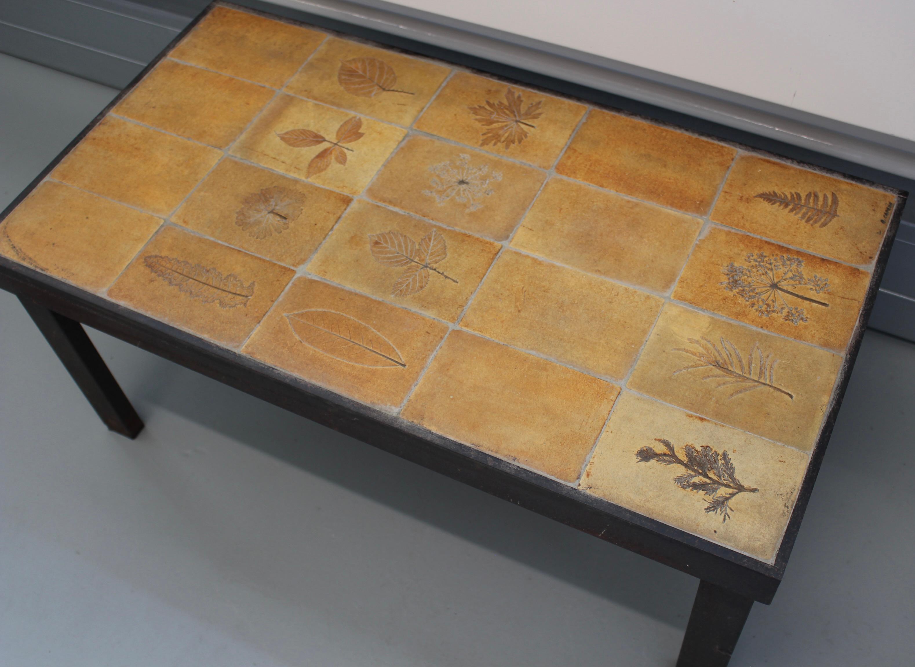 Metal Vintage French Coffee Table with Ceramic Top by Roger Capron (circa 1970s) For Sale