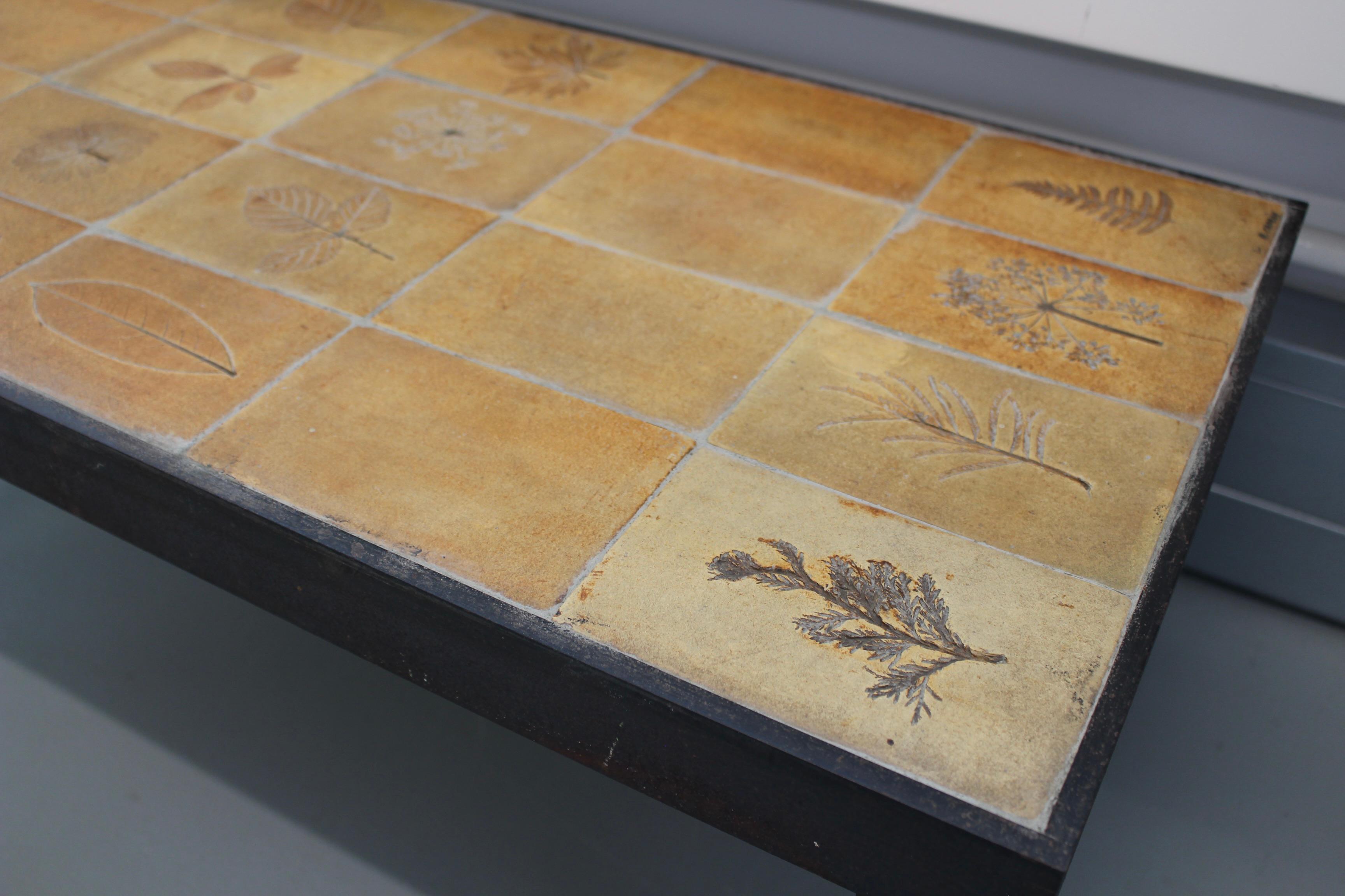 Vintage French Coffee Table with Ceramic Top by Roger Capron (circa 1970s) For Sale 1