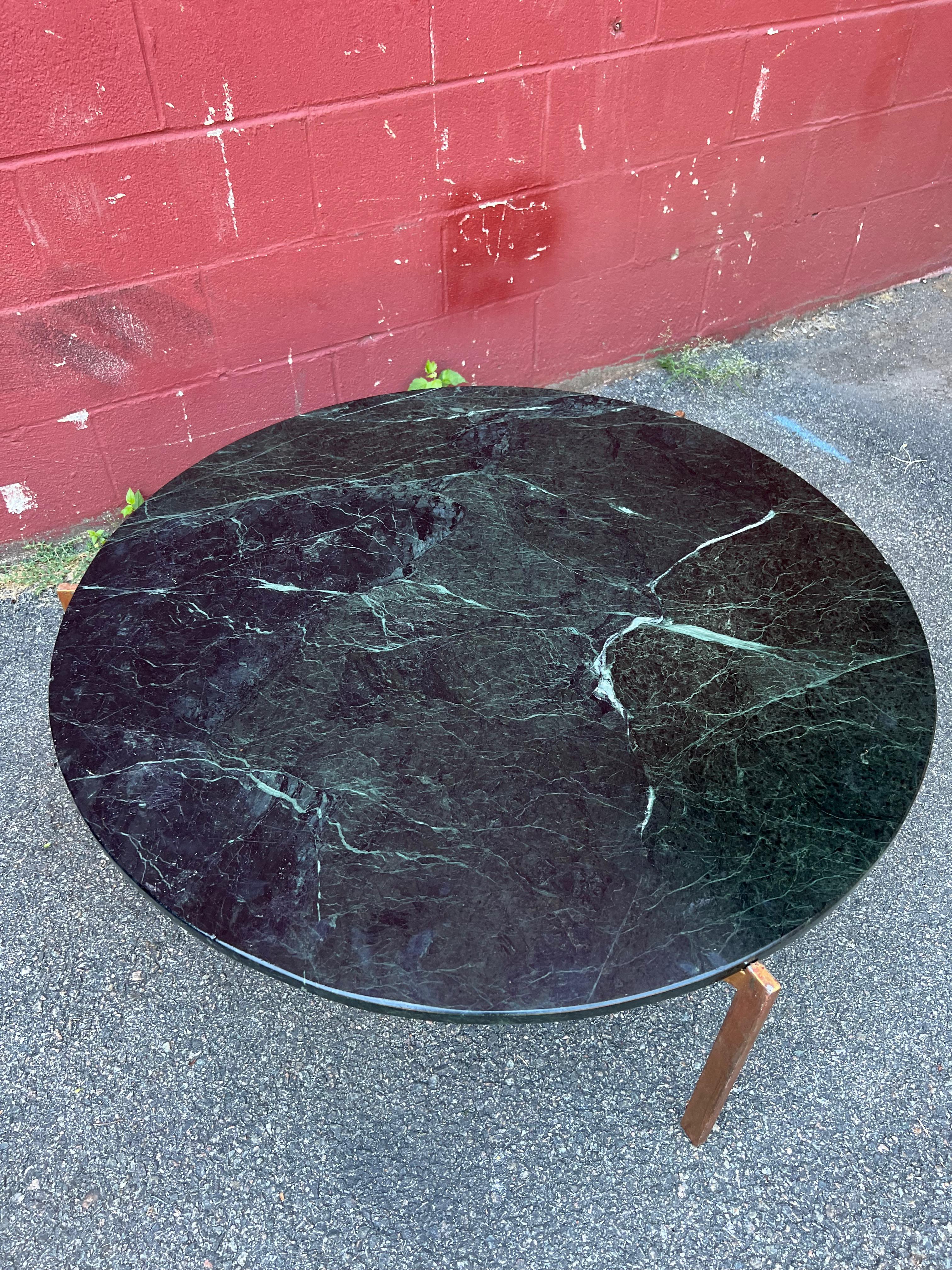 Vintage French Coffee Table with Green Marble Top In Good Condition In Buchanan, NY