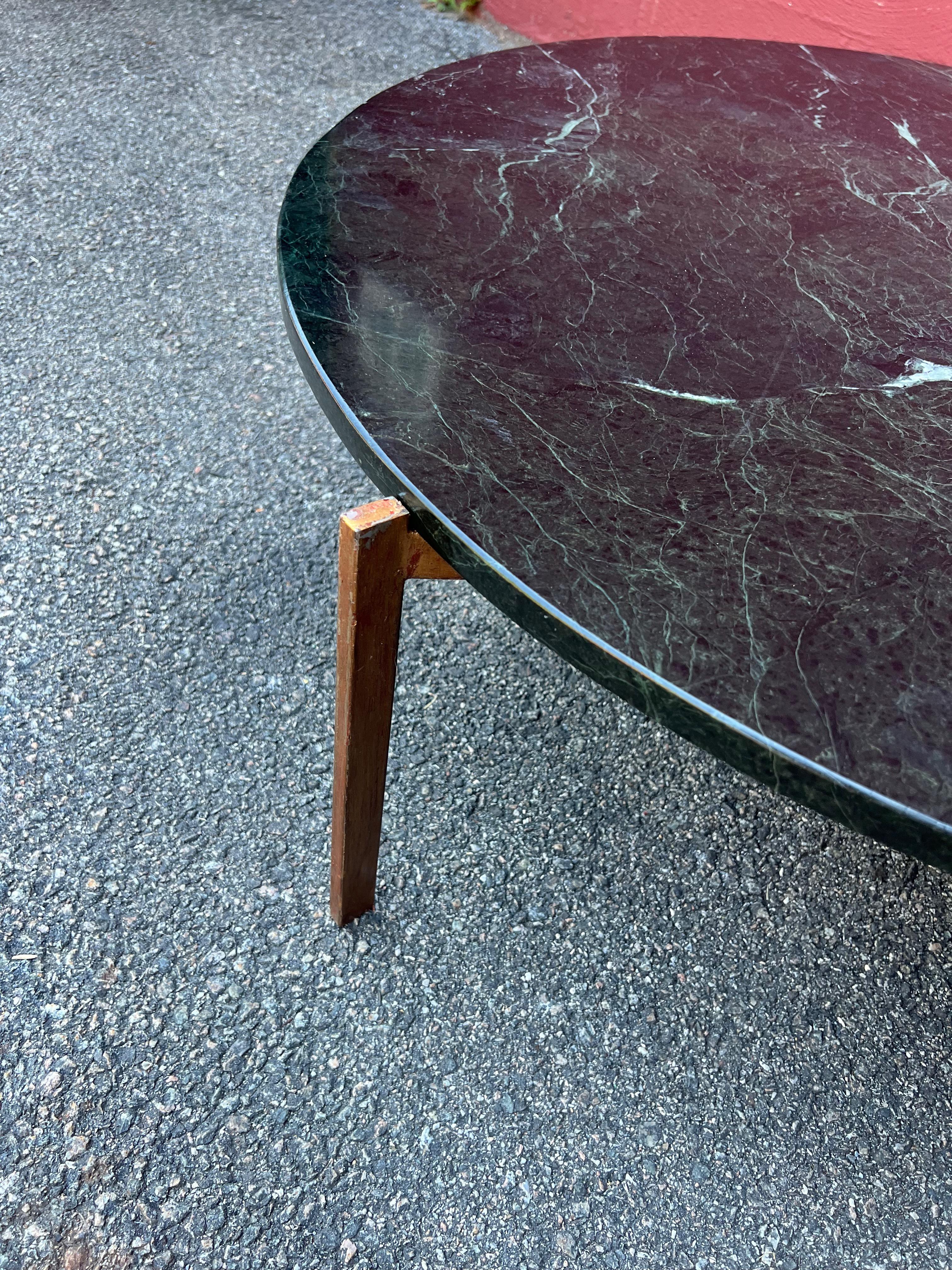 Mid-20th Century Vintage French Coffee Table with Green Marble Top