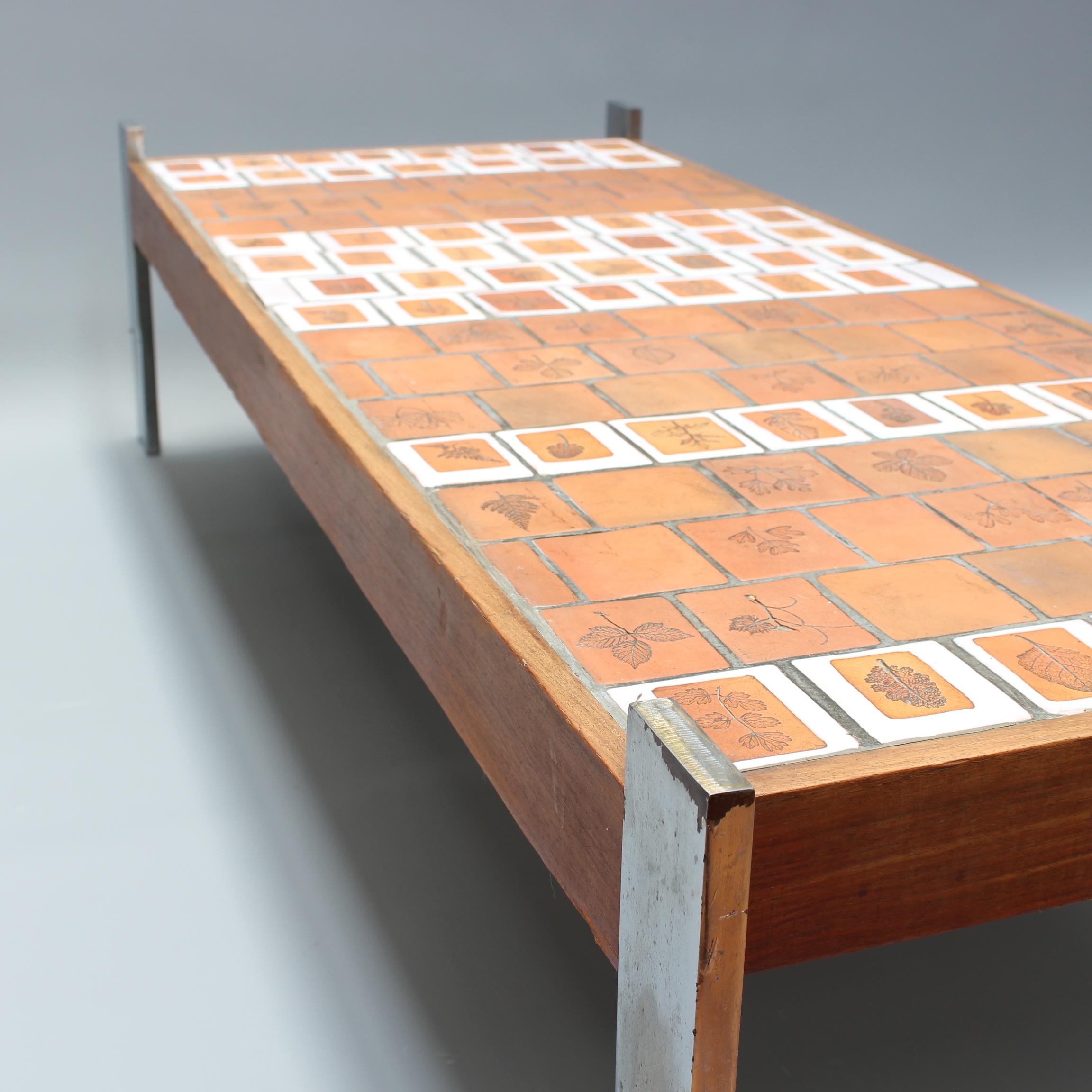 Vintage French Coffee Table with Leaf Motif Tiles by Roger Capron (circa 1970s) For Sale 8