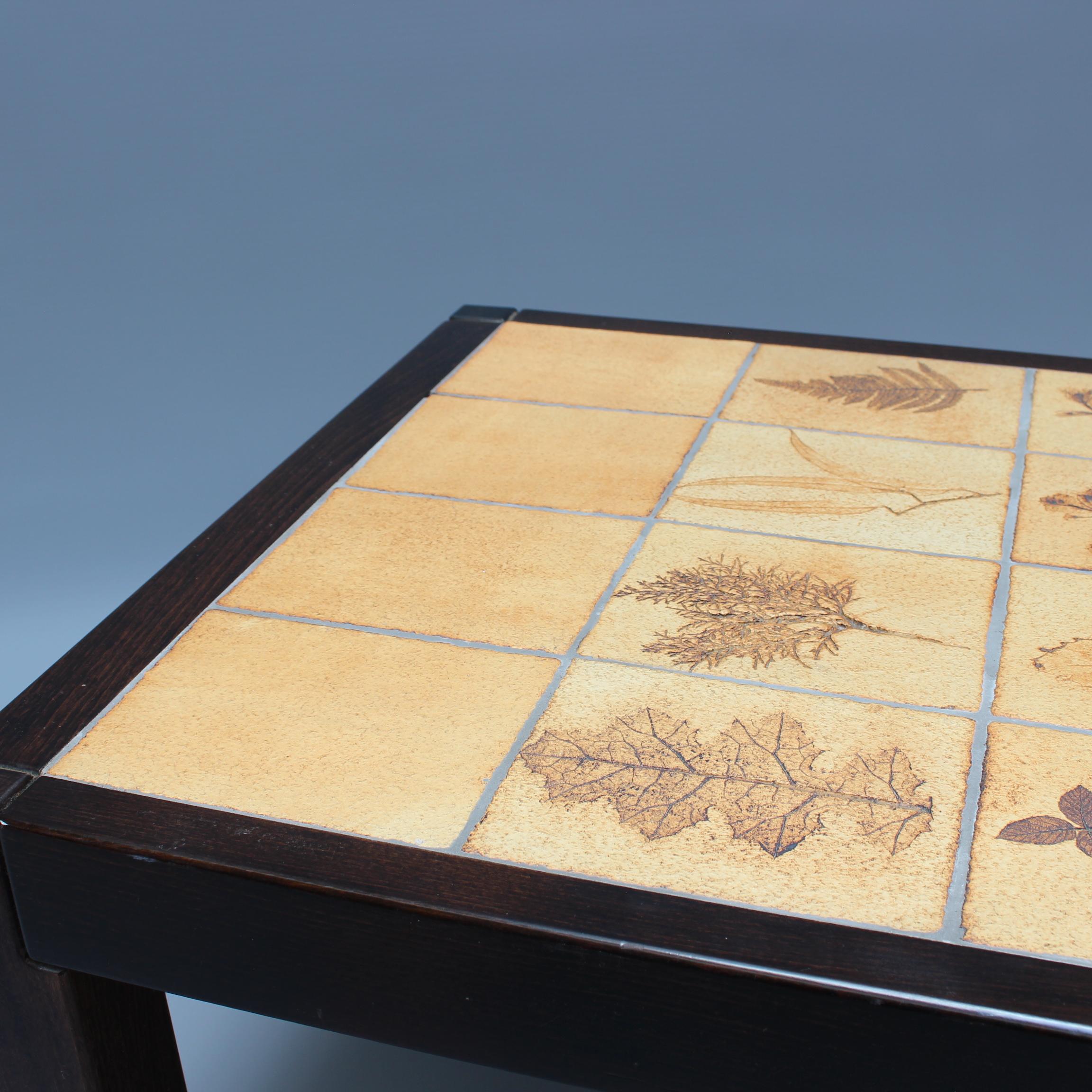 Vintage French Coffee Table with Leaf Motif Tiles by Roger Capron (circa 1970s) For Sale 11