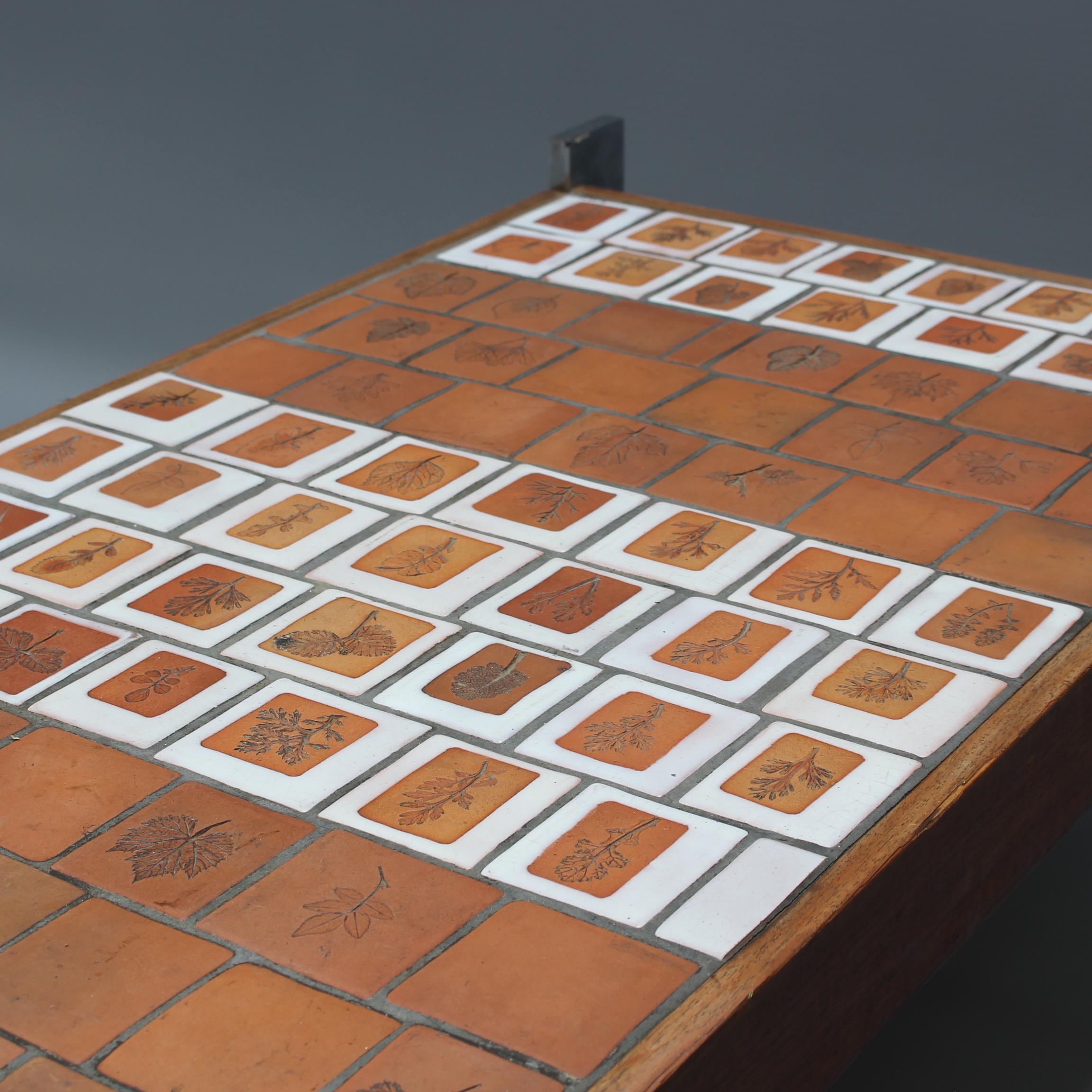 Vintage French Coffee Table with Leaf Motif Tiles by Roger Capron (circa 1970s) For Sale 13