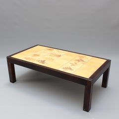 Mesa de centro francesa vintage con azulejos con motivos de hojas de Roger Capron (circa años 70)