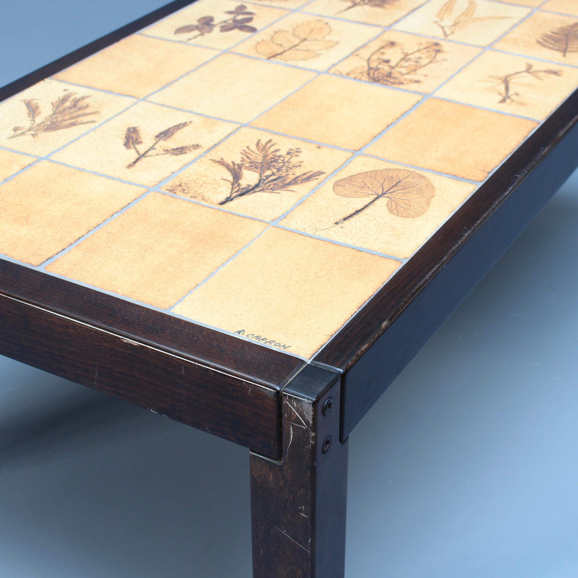 Vintage French Coffee Table with Leaf Motif Tiles by Roger Capron (circa 1970s) For Sale 4