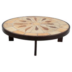 Vintage French Coffee Table with Leaf Motif Tiles by Roger Capron 'circa 1970s'