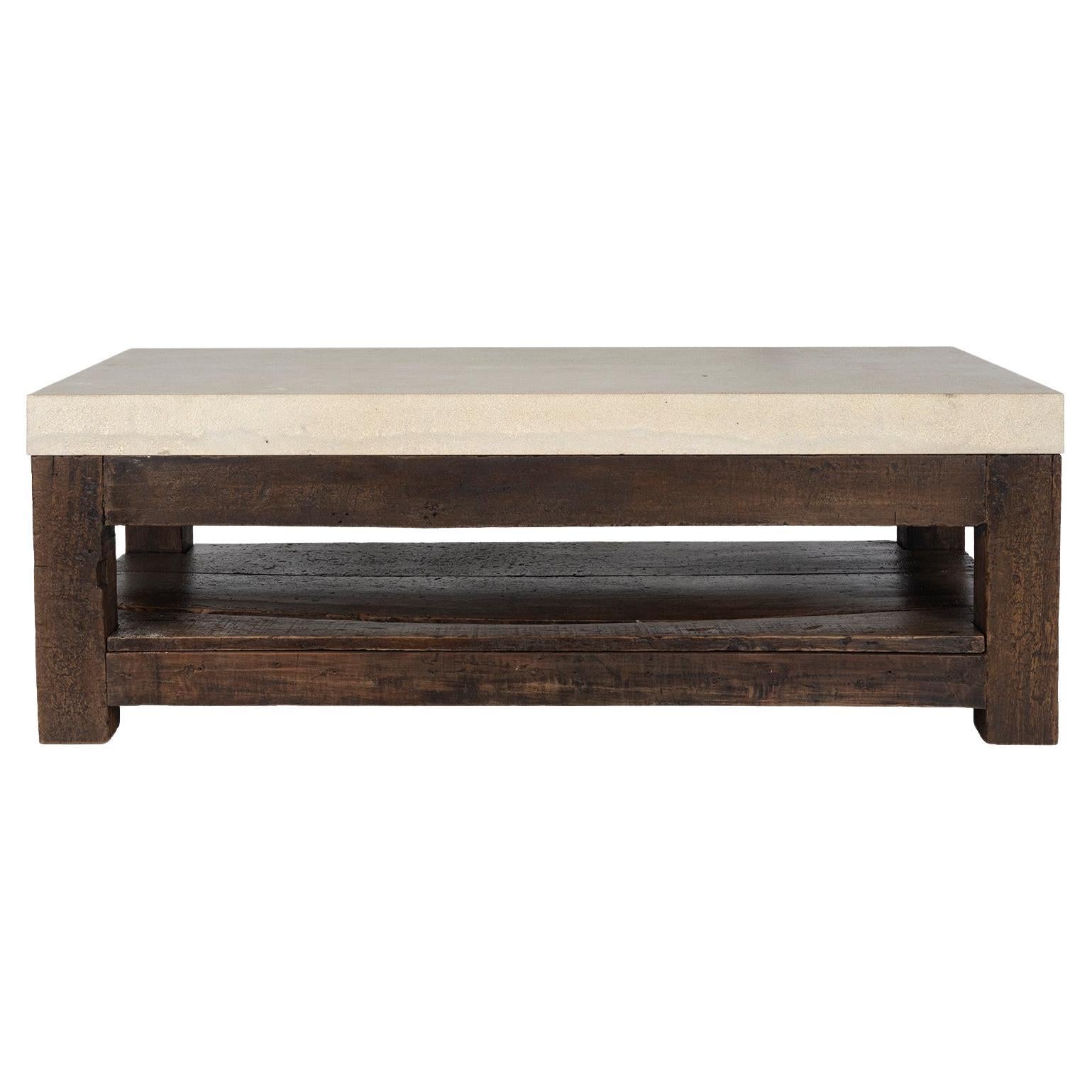 Vintage French Coffee Table With Limestone Top