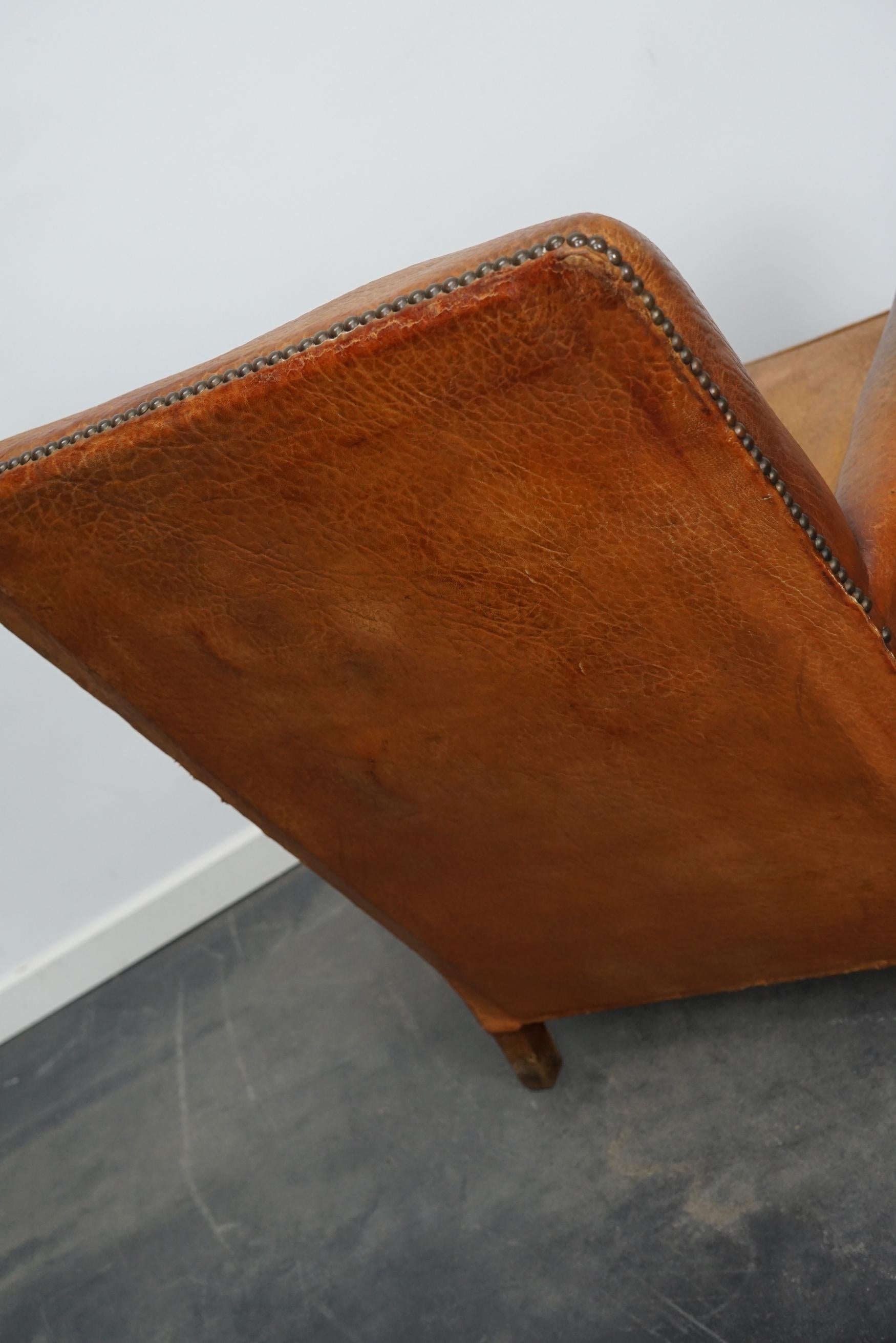 Vintage French Cognac-Colored Leather Club Chair, 1940s For Sale 5