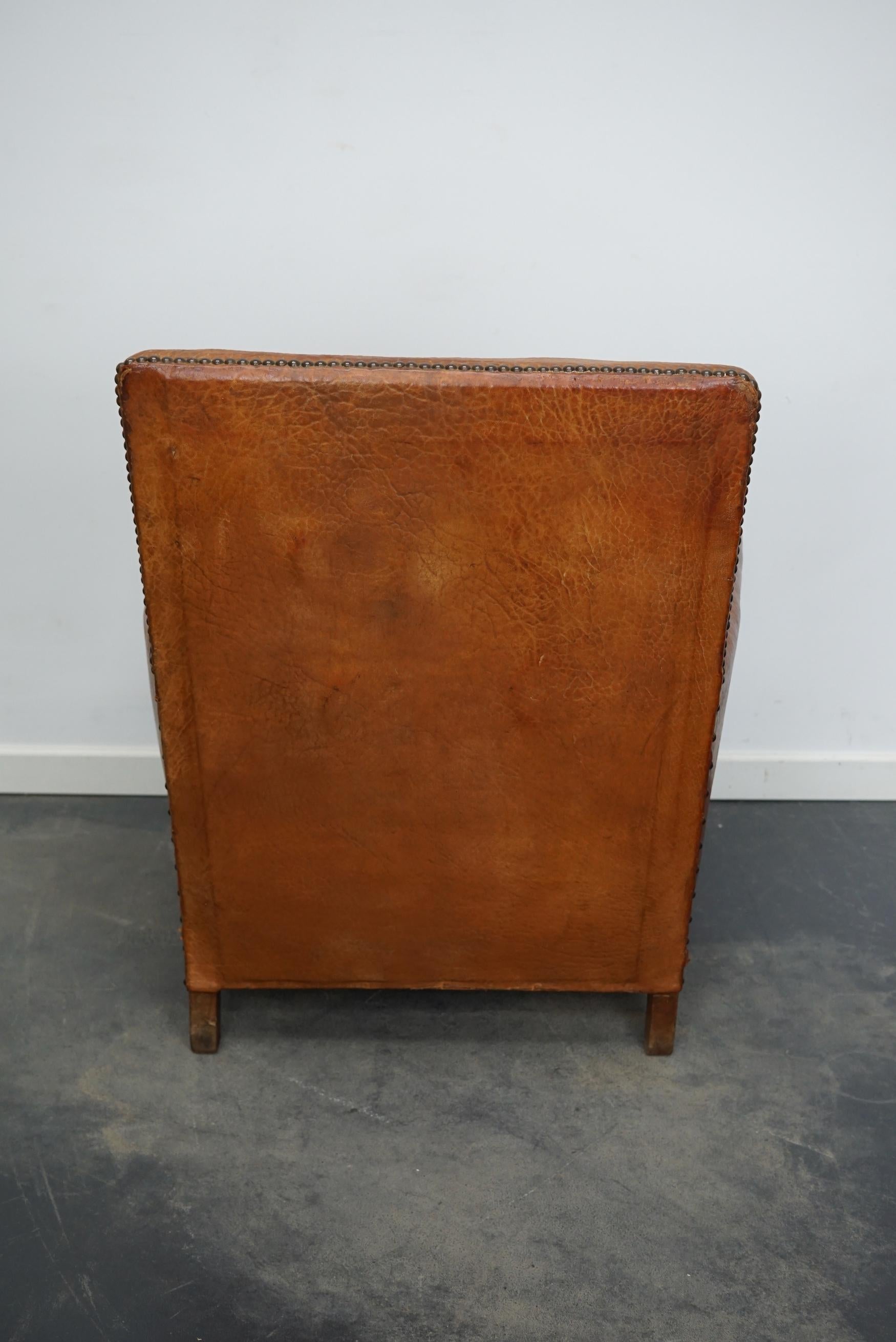 Vintage French Cognac-Colored Leather Club Chair, 1940s For Sale 6