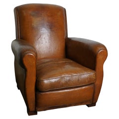 Vintage French Cognac-Colored Leather Club Chair, 1940s