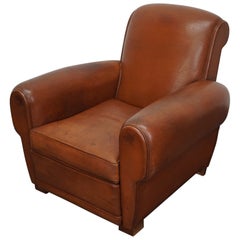 Vintage French Cognac-Colored Leather Club Chair, 1940s